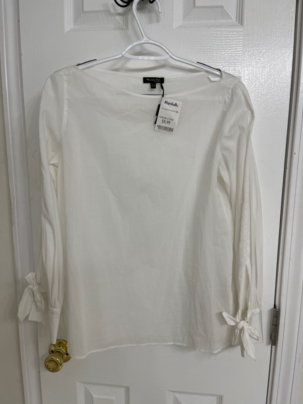 Massimo Dutti White Tie-Sleeve Cotton Blouse